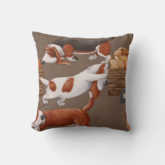 Basset Hound Pumpkin Harvest Pattern Kissen (Vorderseite)
