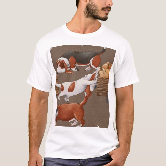 Basset Hound Pumpkin Harvest Pattern T-Shirt (Vorderseite)