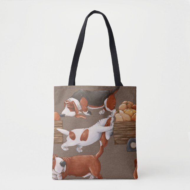 Basset Hound Pumpkin Harvest Pattern Tasche (Vorderseite)