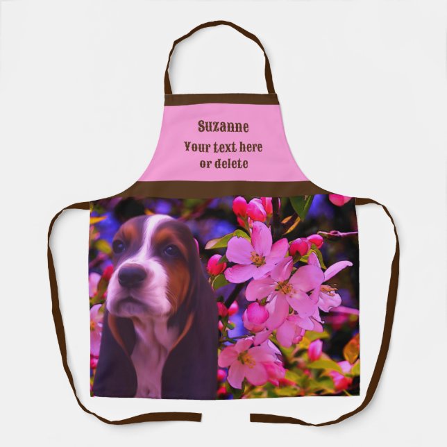 Basset Hound Puppy-Blume Personalisiert Schürze (Vorderseite)
