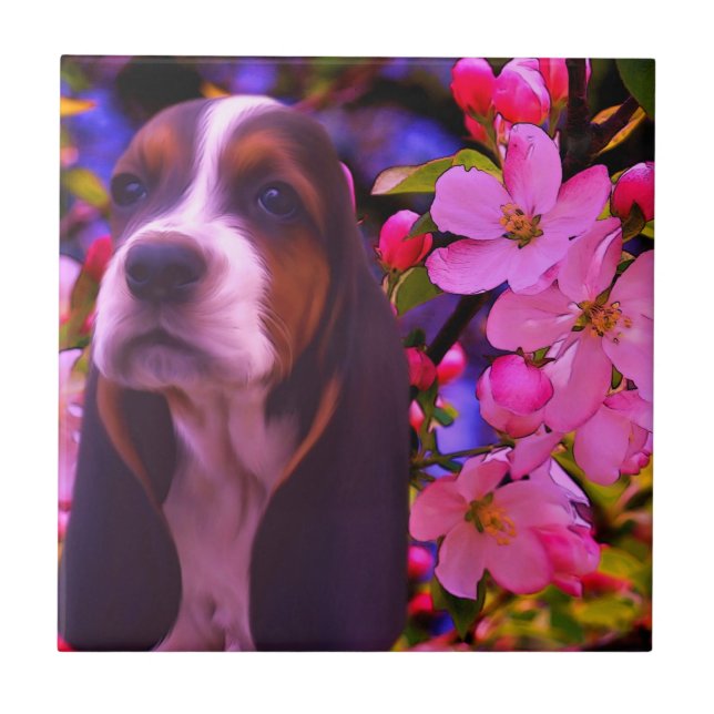 Basset Hound Puppy Dog Art Fliese (Vorderseite)