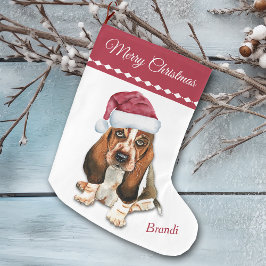 Basset Hound Puppy Snowflake Muster Großer Weihnachtsstrumpf