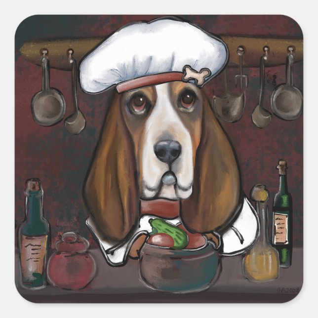 BASSET HOUND QUADRATISCHER AUFKLEBER (Vorderseite)