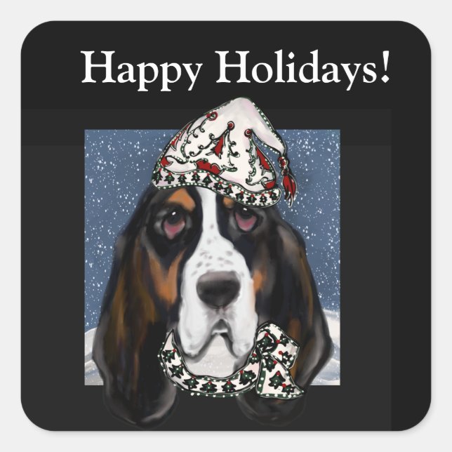 BASSET. HOUND QUADRATISCHER AUFKLEBER (Vorderseite)