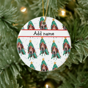 Basset Hound Rasse Hund Muster Sterne Weihnachten Keramik Ornament