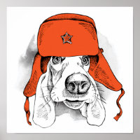 Basset Hound | Red Ushanka Hat