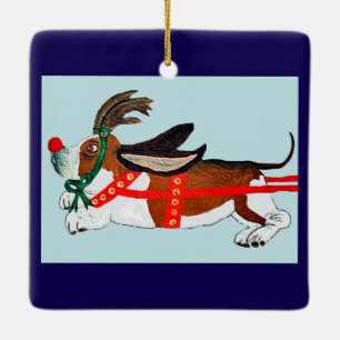 Basset Hound Rudolph das Rotnasen-Rentier Keramikornament