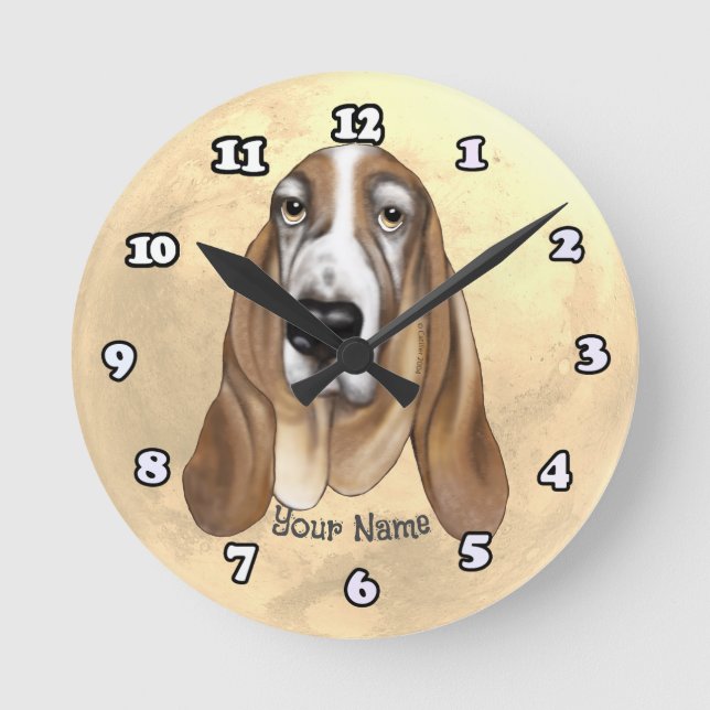 Basset Hound Runde Wanduhr (Vorderseite)