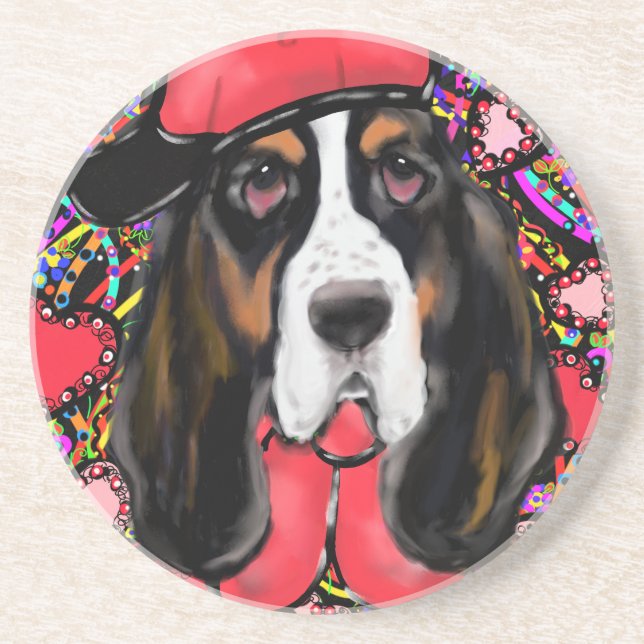 Basset Hound Sandstein Untersetzer (Vorne)