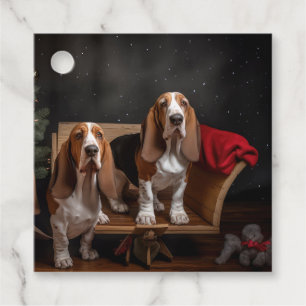 Basset Hound Schneebedeckter Schlitten Weihnachtsd Geschenkanhänger