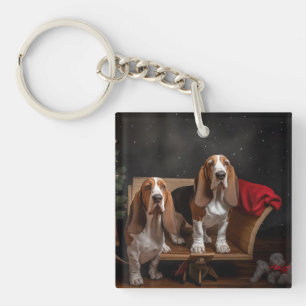 Basset Hound Schneeschlitten Weihnachtsdekoration Schlüsselanhänger