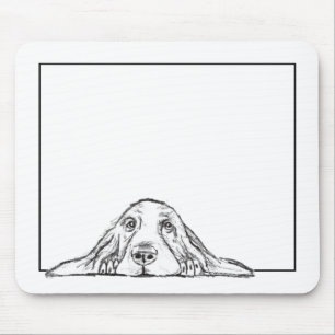 Basset Hound Schwarz Weiß einfache Welpenaugen Mousepad