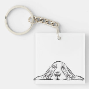 Basset Hound schwarz weiß einfache Welpenaugen Schlüsselanhänger