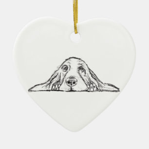 Basset Hound schwarz weiß einfaches Hundewelpen Au Keramik Ornament
