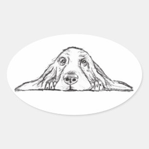 Basset Hound schwarz weiß einfaches Hundewelpen Au Ovaler Aufkleber