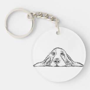 Basset Hound schwarz weiß einfaches Hundewelpen Au Schlüsselanhänger