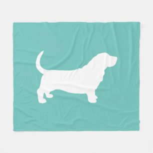 Basset Hound Silhouette Aquamarin und weiß Fleecedecke