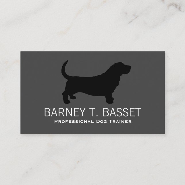 Basset Hound Silhouette Schwarz auf Grau Visitenkarte (Vorderseite)
