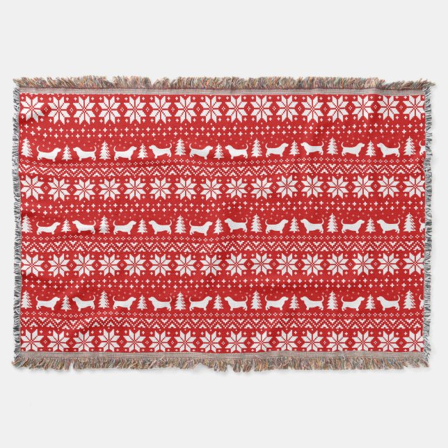 Basset Hound Silhouetten Hunde Weihnachtsmuster Decke (Vorderseite)