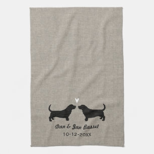 Basset Hound Silhouetten mit Herz Handtuch