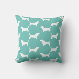 Basset Hound Silhouetten Muster Aquamarin und weiß Kissen