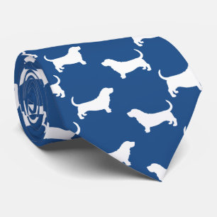 Basset Hound Silhouetten Muster Weiß und Blau Krawatte