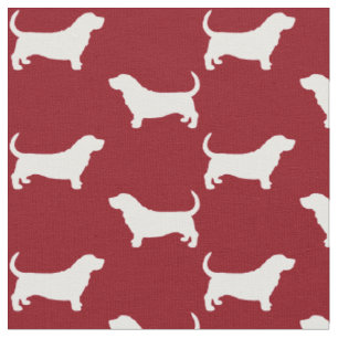 Basset Hound Silhouetten Rot-Weiß gemustert Stoff