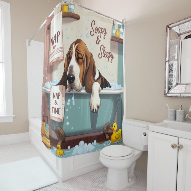 Basset Hound Sloppy Sleepy Niedlich Funny Duschvorhang (Beispiel)