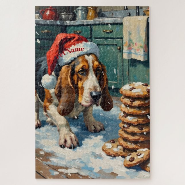 Basset Hound Sniffing Christmas Cookie Trail Hat (Vertikal)
