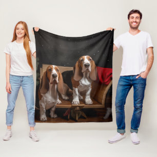 Basset Hound Snowy Sleigh Weihnachtsdekor Fleecedecke