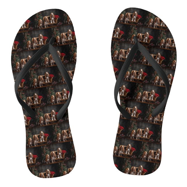 Basset Hound Snowy Sleigh Weihnachtsdekor Flip Flops (Fußbett)
