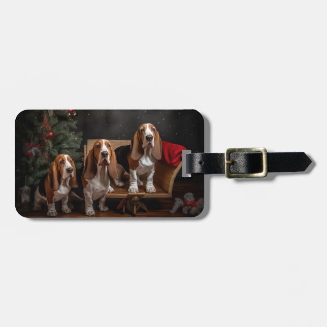 Basset Hound Snowy Sleigh Weihnachtsdekor Gepäckanhänger (Vorderseite horizontal)