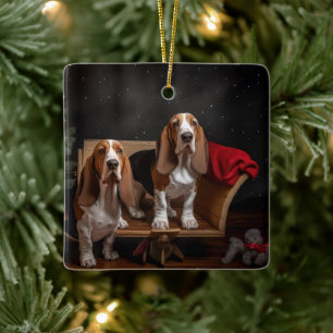 Basset Hound Snowy Sleigh Weihnachtsdekor Keramikornament