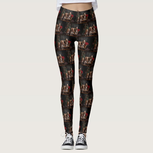 Basset Hound Snowy Sleigh Weihnachtsdekor Leggings (Vorderseite)