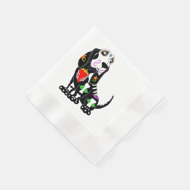 Basset Hound Sugar Skull Serviette (Ecke)