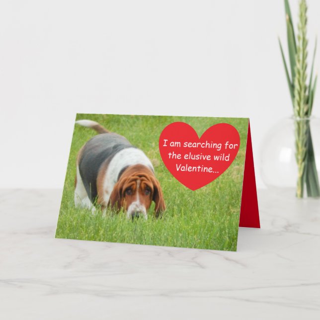 Basset hound sur la drôle de carte de Saint Valent (Devant)