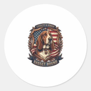 Basset Hound Treue Ehre Hund Amerikanische Flagge  Runder Aufkleber