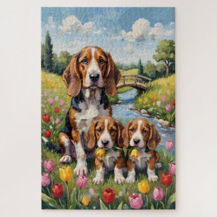Basset Hound Tulpenwiese Kunst