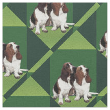 Basset Hound über grüne Kuben