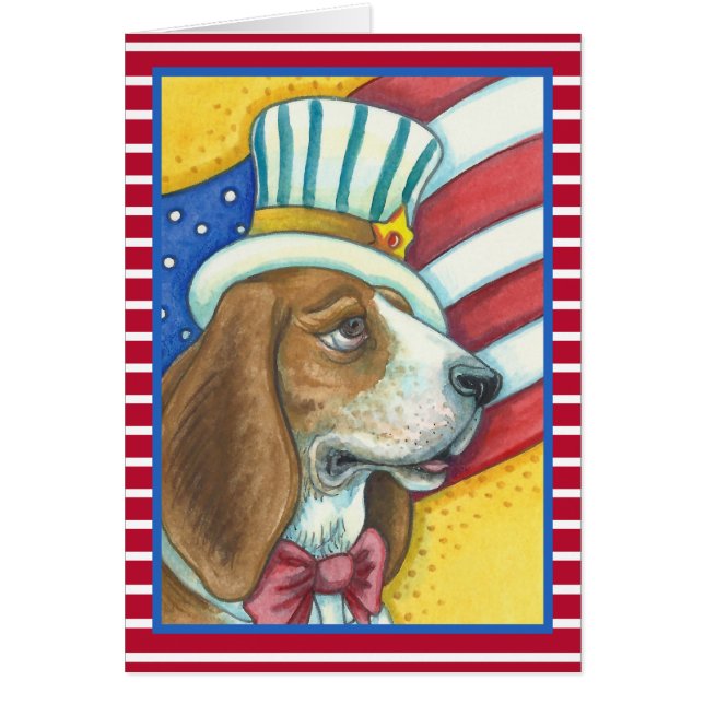 BASSET HOUND UNCLE SAM, DOG NOTE CARD Blank (Vorne)