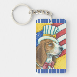 BASSET HOUND UNCLE SAM, PATRIOTIC HUND SCHLÜSSELAN SCHLÜSSELANHÄNGER