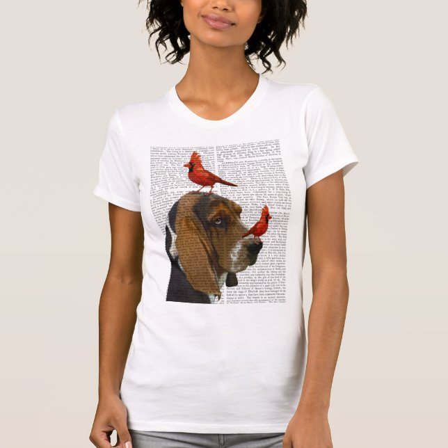 Basset Hound und Vögel T-Shirt (Vorderseite)
