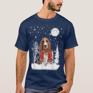 Basset Hound unter Mondlicht Schnee Weihnachten Pa T-Shirt