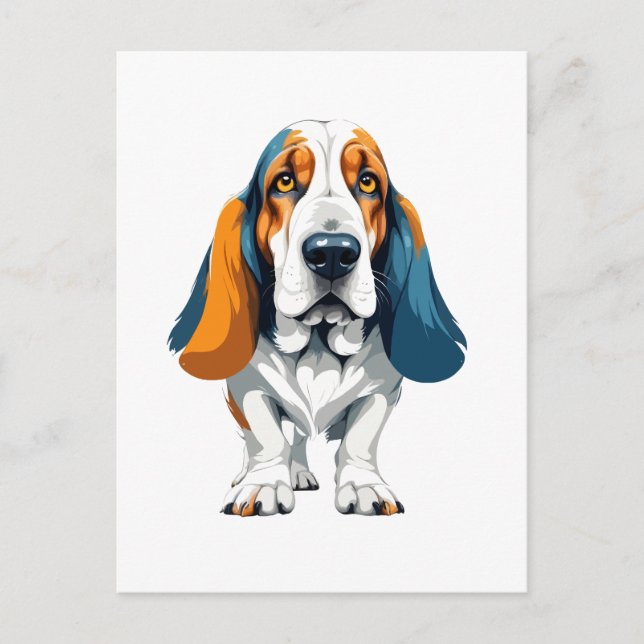 Basset Hound Vector Art mit lebhaften Farben Postkarte (Vorderseite)