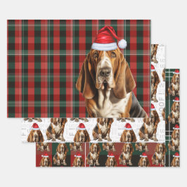 Basset Hound Weihnachten Hund Red Green Holiday Ka Geschenkpapier Set