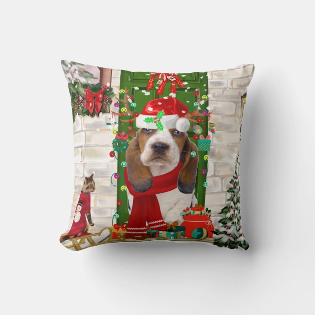 Basset Hound Weihnachten Kissen (Vorderseite)