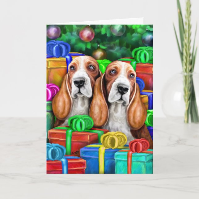 Basset Hound Weihnachten Offene Geschenke (Vorderseite)