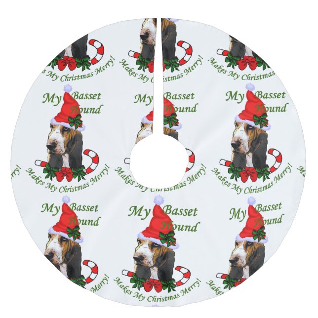 Basset Hound Weihnachten Polyester Weihnachtsbaumdecke (Vorderseite)