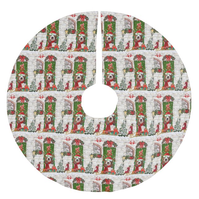 Basset Hound Weihnachten Polyester Weihnachtsbaumdecke (Vorderseite)