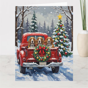 Basset Hound Weihnachten Rotes Lastwagen Ferien Karte